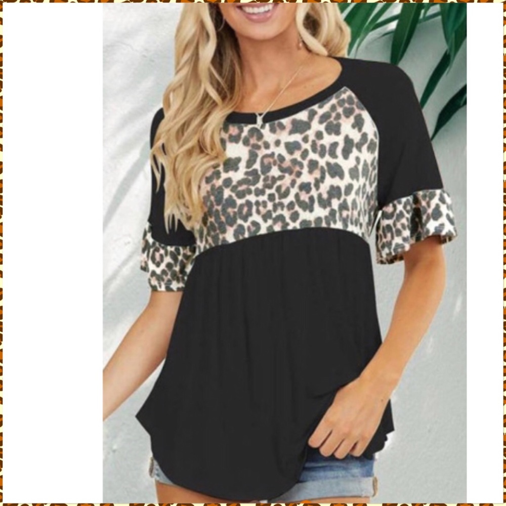 Black Leopard Pleated Top